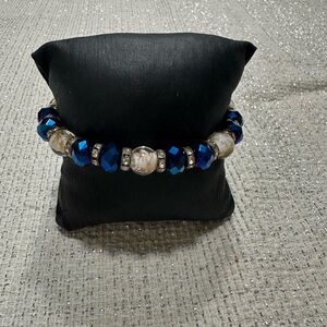 Elegant Blue and Silver Murano Glass Beaded Bracelet